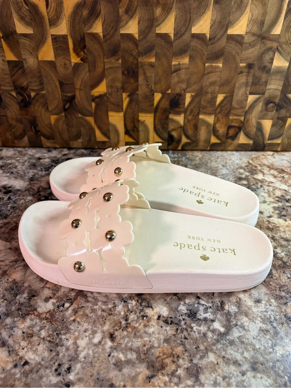 kate spade White Floral Strap Slide Sandals